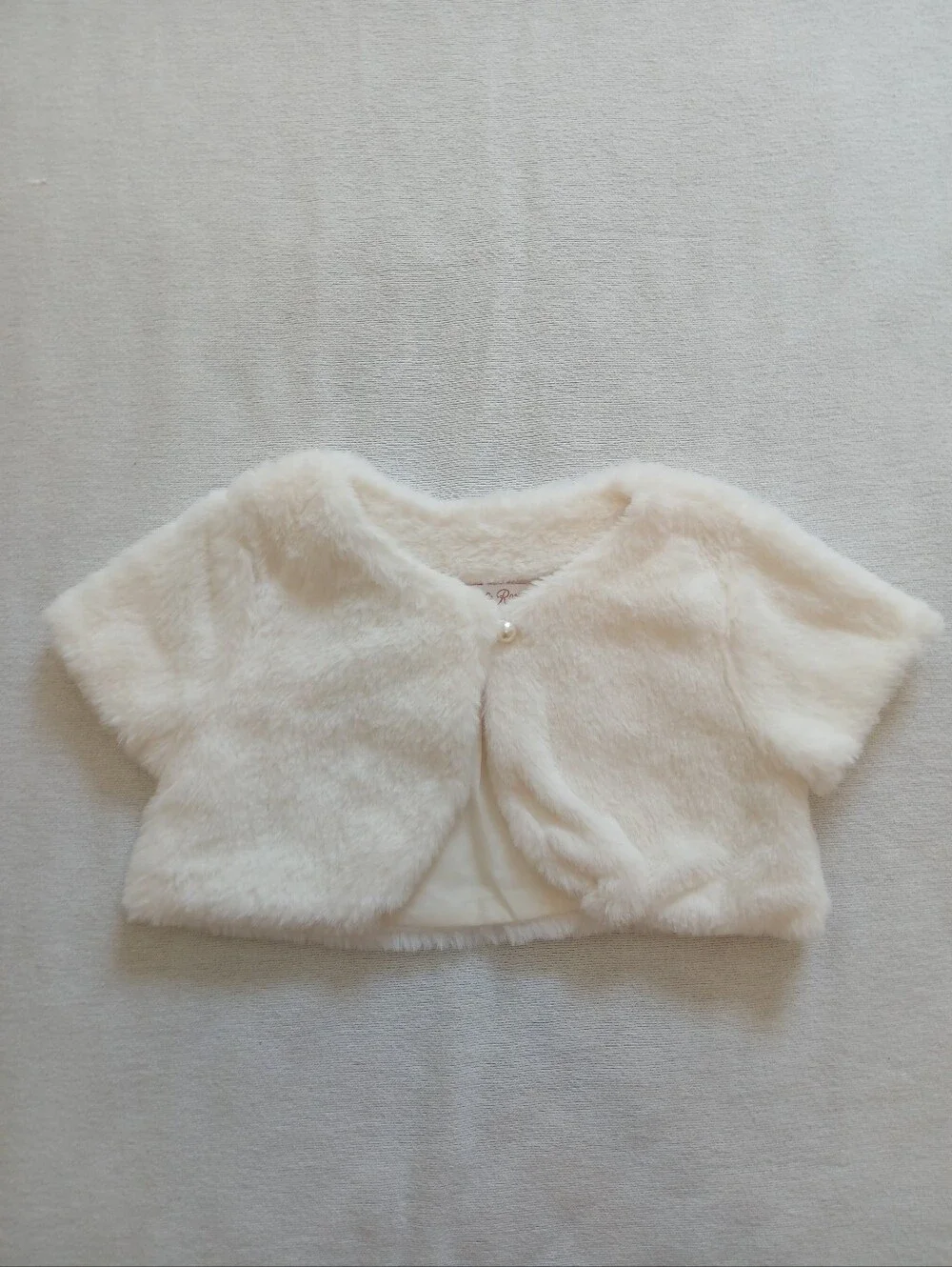 Harlow & Rose 3T Girls Cream Faux Fur Bolero Jacket Short Sleeve Cardigan
